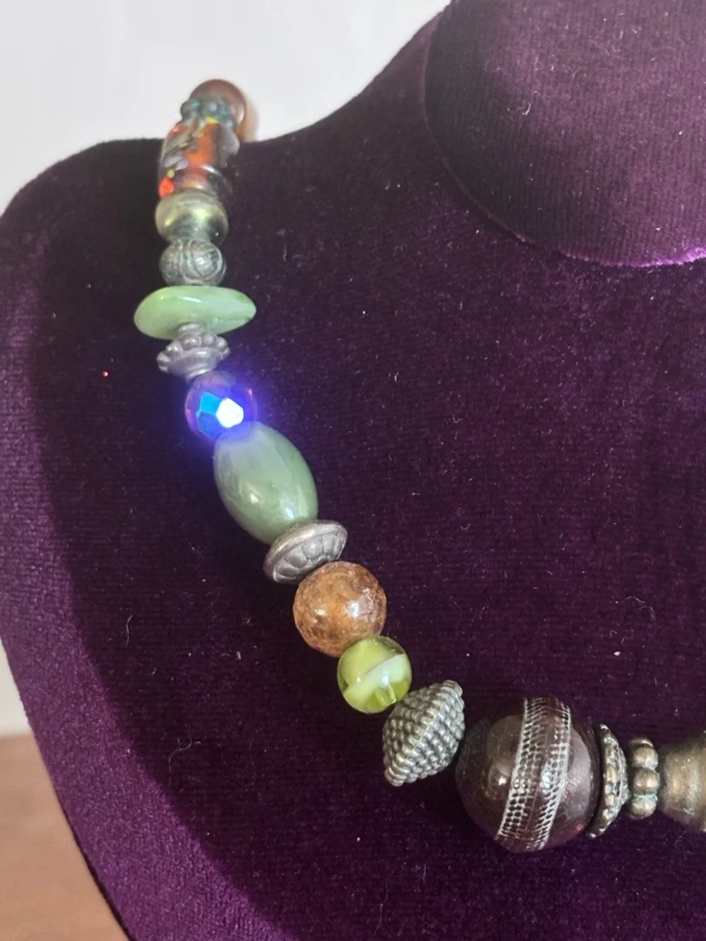 Chico’s Boho Mixed Bead Statement Necklace Earth Tone Anthro Style